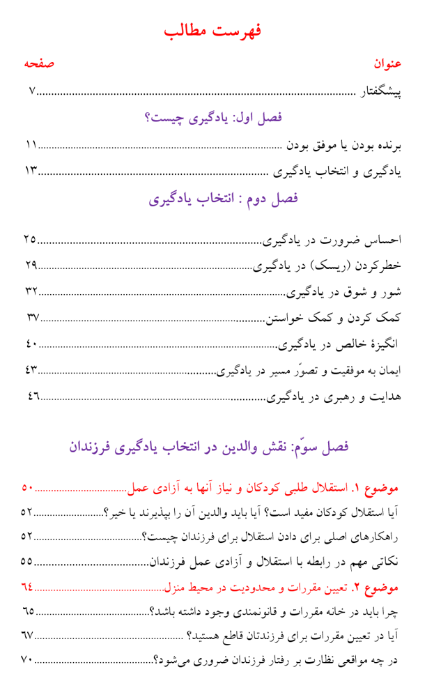 فهرست کتاب نقش والدین در یادگیری فرزندان